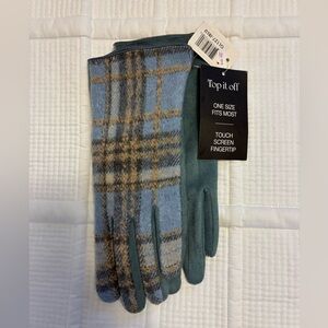 Top It Off Women's Blue Plaid Touchscreen Gloves